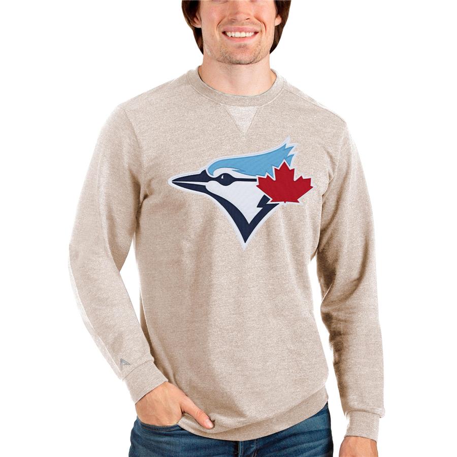 Toronto Blue Jays Antigua Team Logo Reward Crewneck Pullover Sweatshirt - Oatmeal