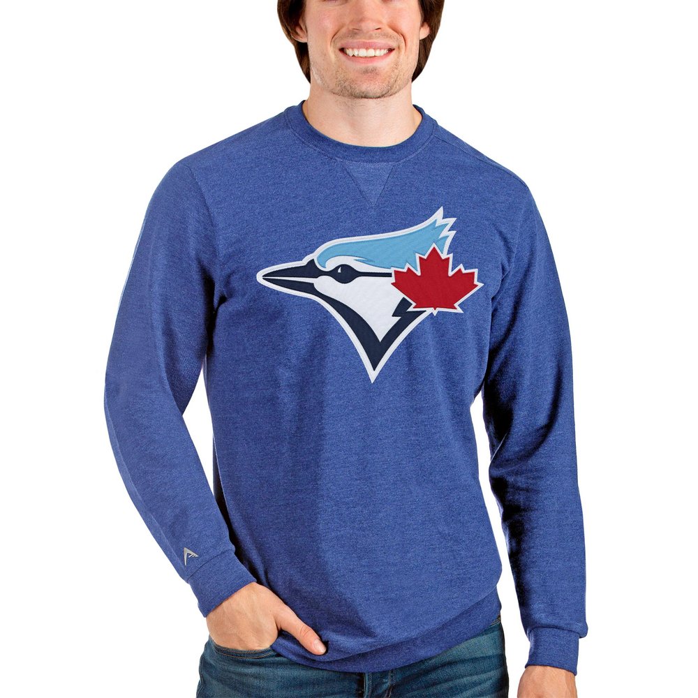 Toronto Blue Jays Antigua Team Logo Reward Crewneck Pullover Sweatshirt - Heathered Royal