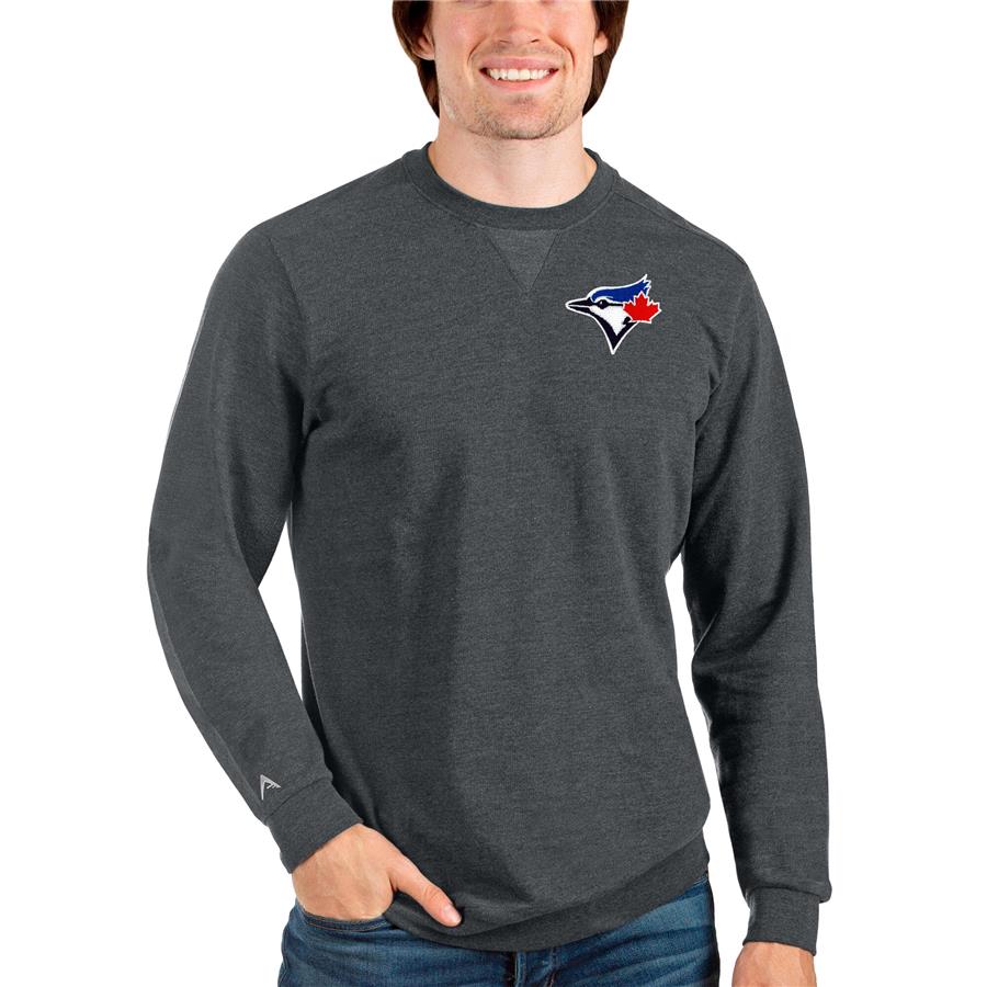 Toronto Blue Jays Antigua Reward Crewneck Pullover Sweatshirt - Heathered Charcoal