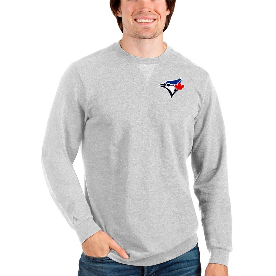Toronto Blue Jays Antigua Reward Crewneck Pullover Sweatshirt - Heathered Gray
