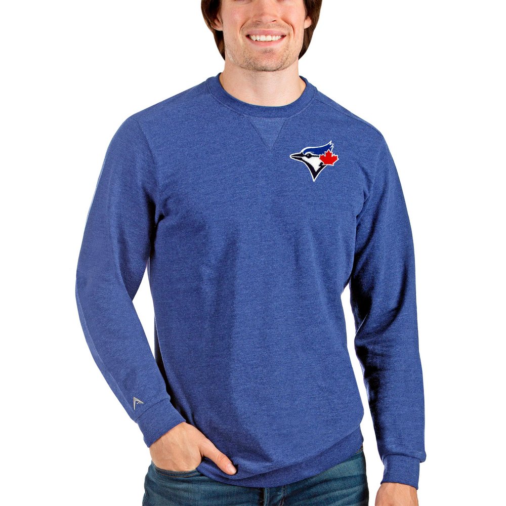 Toronto Blue Jays Antigua Reward Crewneck Pullover Sweatshirt - Heathered Royal