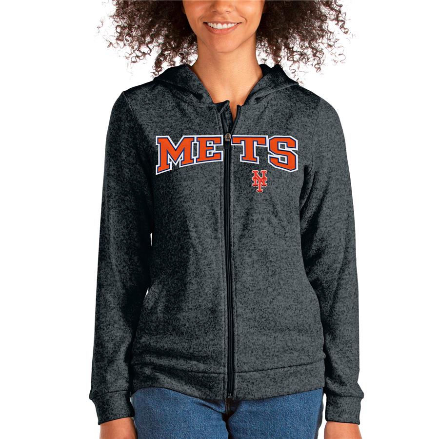New York Mets Antigua Women's Wordmark Absolute Full-Zip Hoodie - Heathered Charcoal