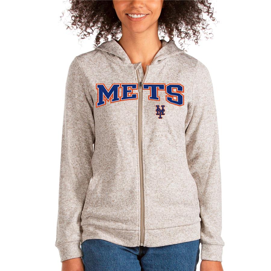 New York Mets Antigua Women's Wordmark Absolute Full-Zip Hoodie - Oatmeal