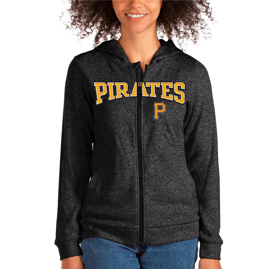 Pittsburgh Pirates Antigua Women's Wordmark Absolute Full-Zip Hoodie - Heathered Black