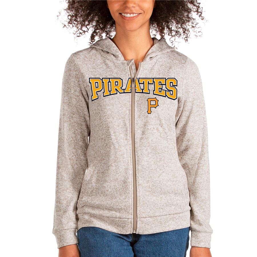 Pittsburgh Pirates Antigua Women's Wordmark Absolute Full-Zip Hoodie - Oatmeal