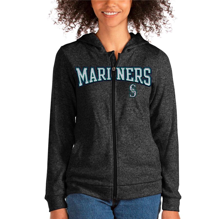 Seattle Mariners Antigua Women's Wordmark Absolute Full-Zip Hoodie - Heathered Black