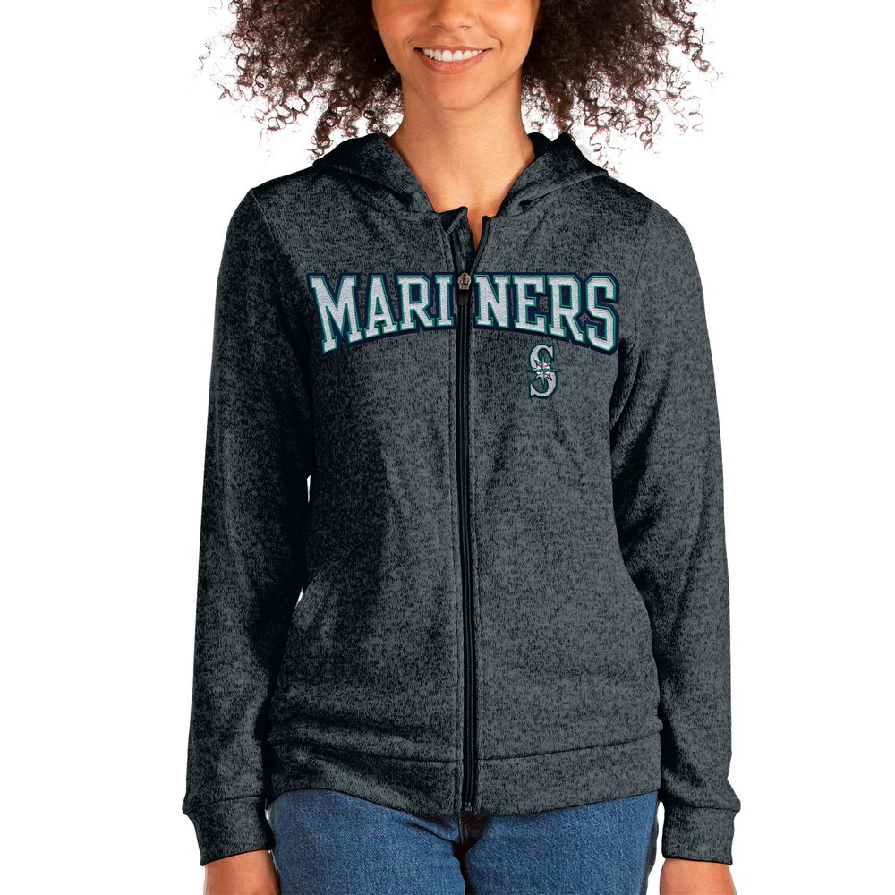 Seattle Mariners Antigua Women's Wordmark Absolute Full-Zip Hoodie - Heathered Charcoal