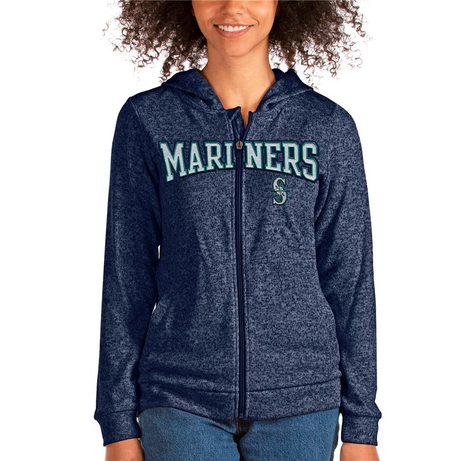 Seattle Mariners Antigua Women's Wordmark Absolute Full-Zip Hoodie - Heathered Navy