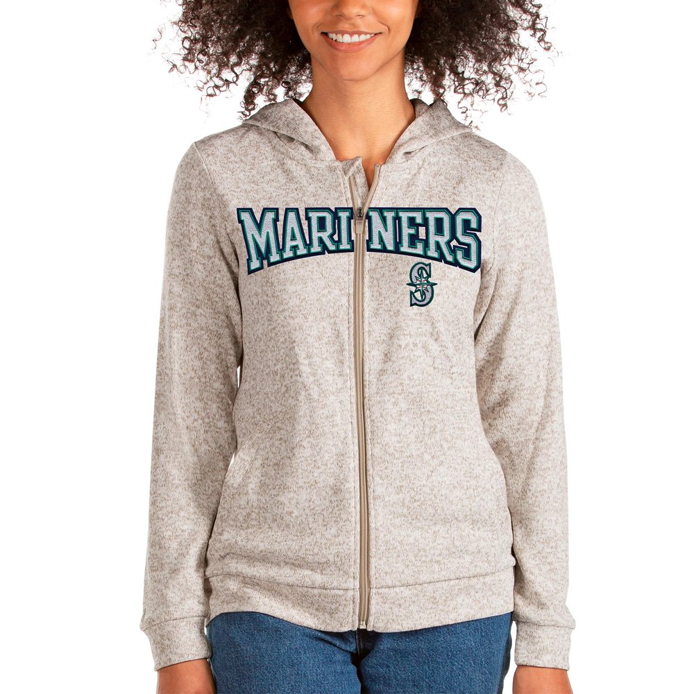 Seattle Mariners Antigua Women's Wordmark Absolute Full-Zip Hoodie - Oatmeal