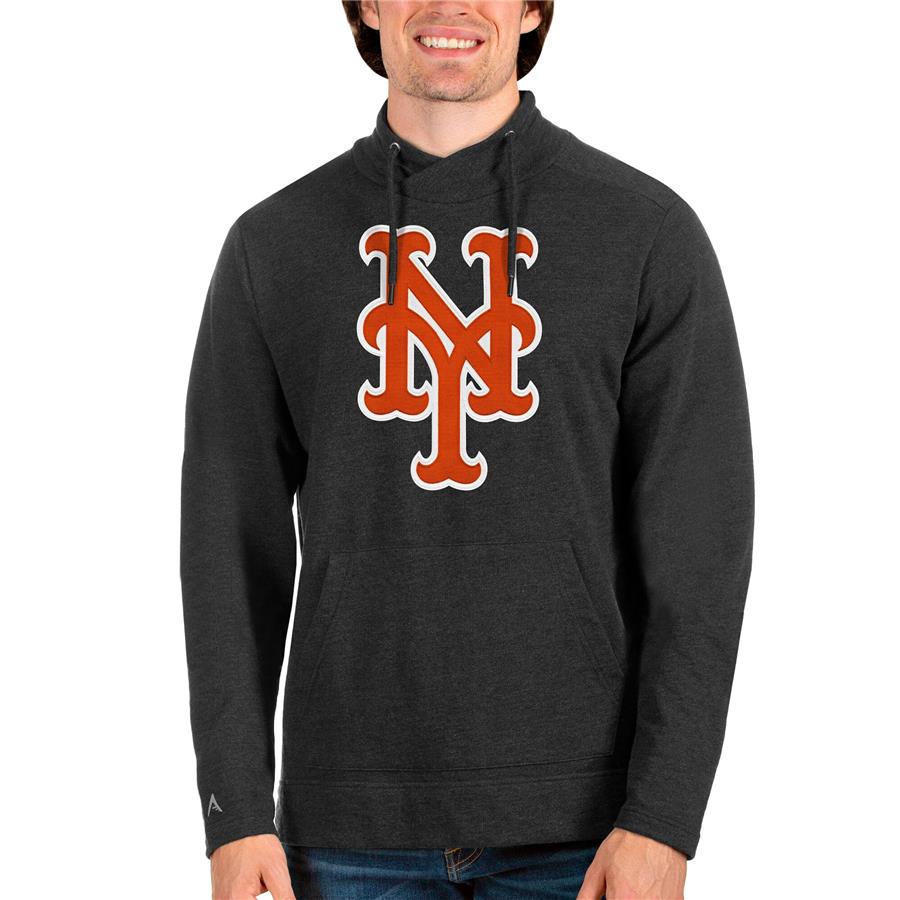New York Mets Antigua Reward Pullover Sweatshirt - Heathered Black