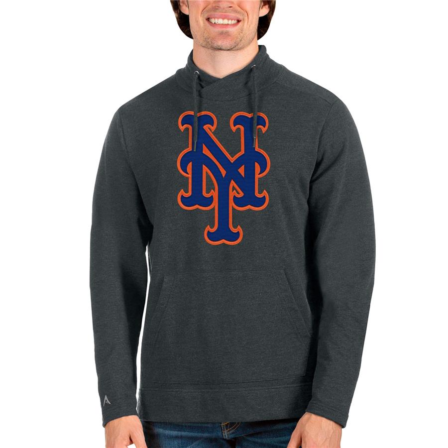 New York Mets Antigua Reward Pullover Sweatshirt - Heathered Charcoal