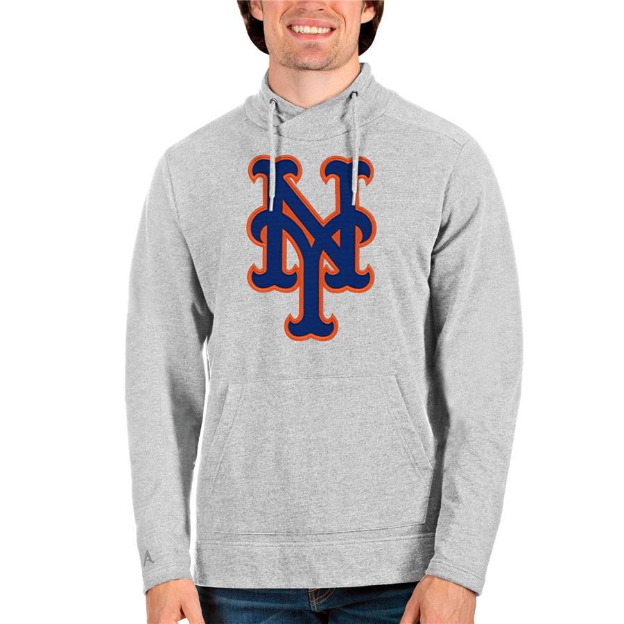 New York Mets Antigua Reward Pullover Sweatshirt - Heathered Gray