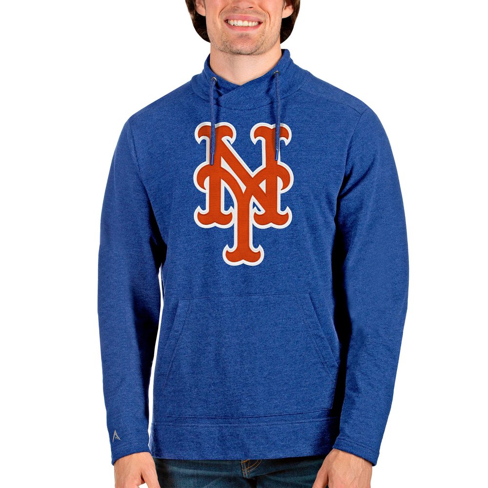 New York Mets Antigua Reward Pullover Sweatshirt - Heathered Royal