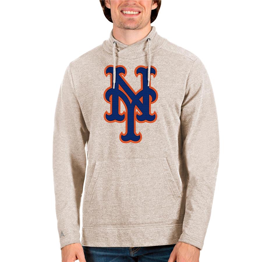 New York Mets Antigua Reward Pullover Sweatshirt - Oatmeal
