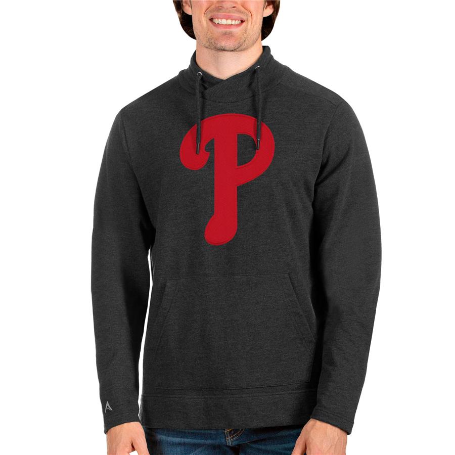 Philadelphia Phillies Antigua Reward Pullover Sweatshirt - Heathered Black