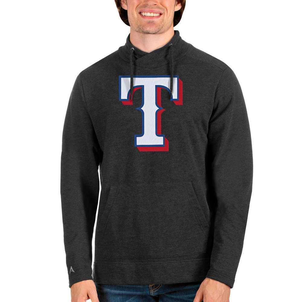 Texas Rangers Antigua Reward Pullover Sweatshirt - Heathered Black