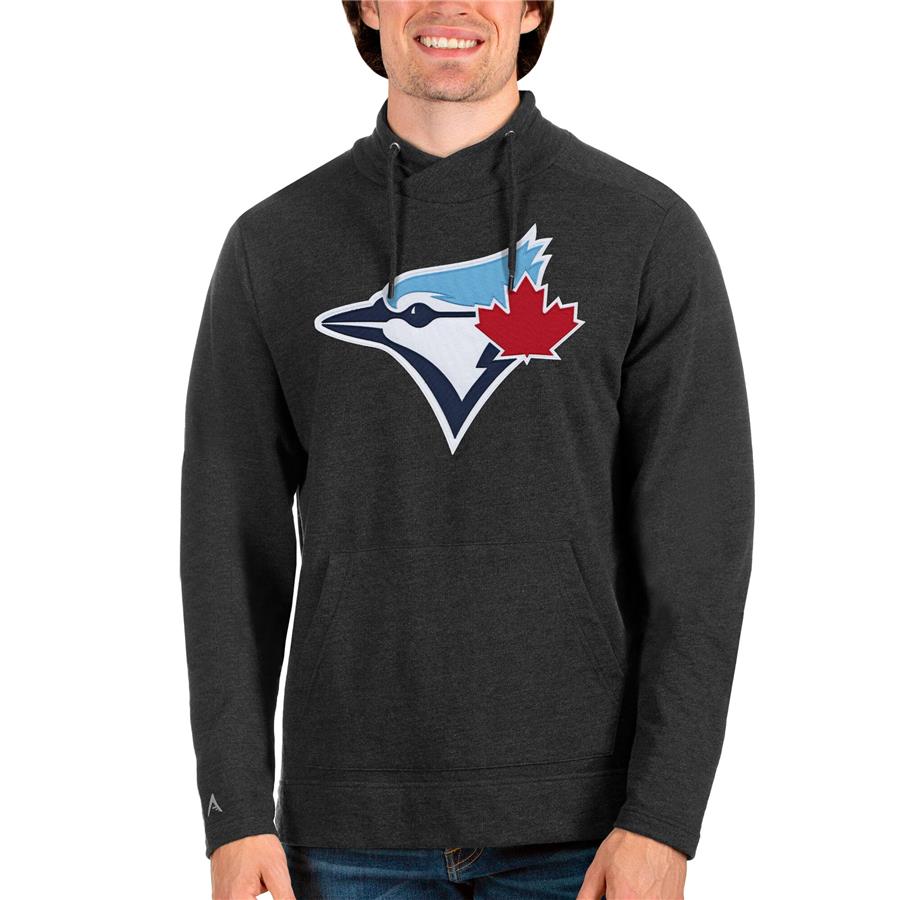 Toronto Blue Jays Antigua Reward Pullover Sweatshirt - Heathered Black