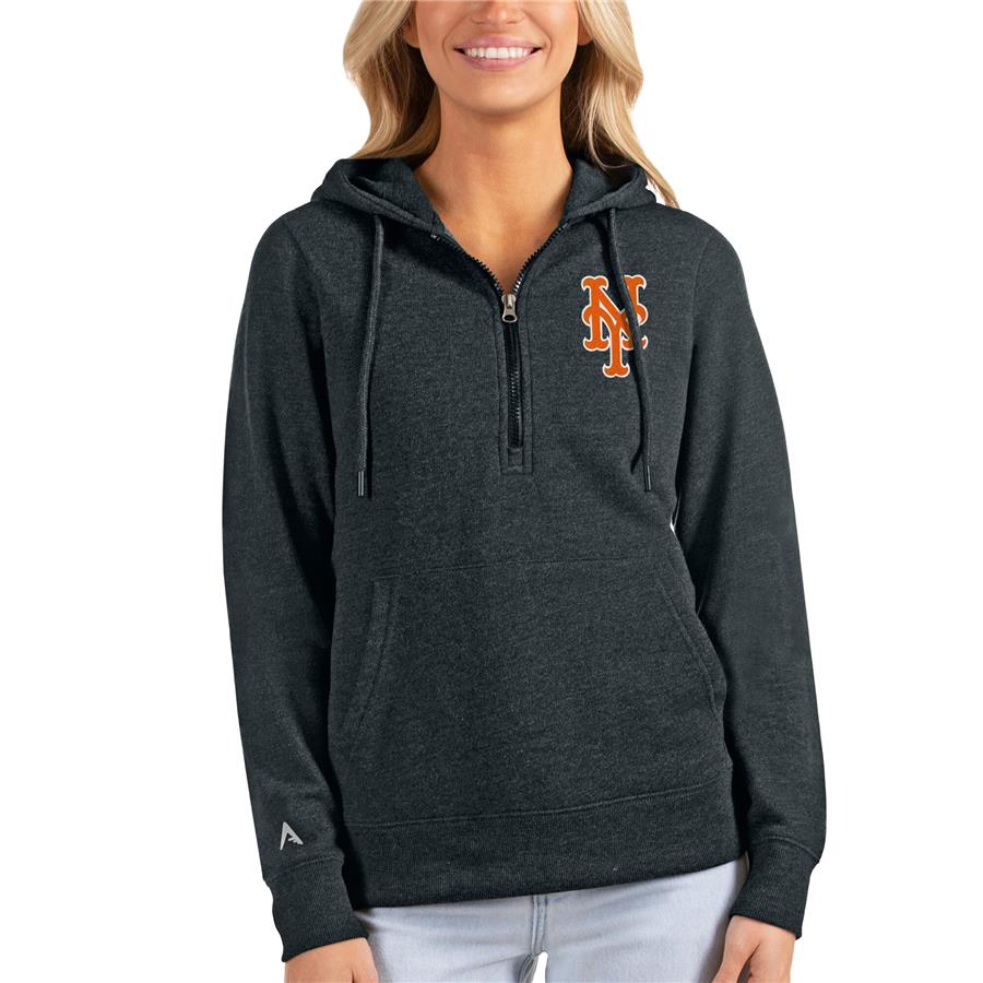 New York Mets Antigua Women's Action Half-Zip Pullover Hoodie - Heathered Charcoal