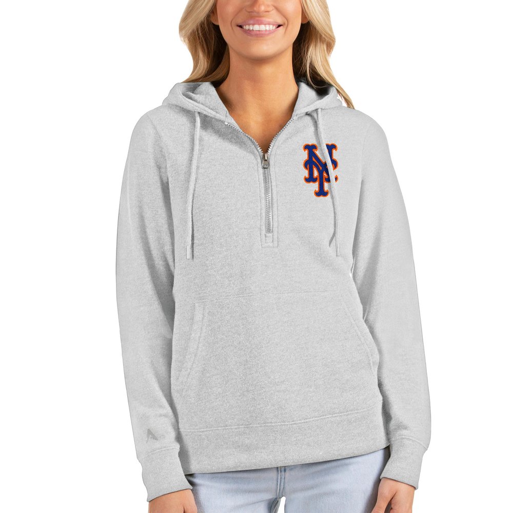 New York Mets Antigua Women's Action Half-Zip Pullover Hoodie - Heathered Gray
