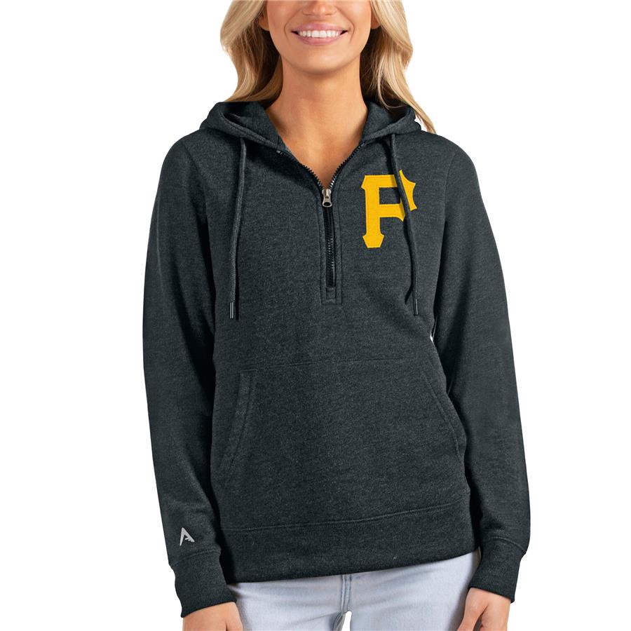 Pittsburgh Pirates Antigua Women's Action Half-Zip Pullover Hoodie - Heathered Charcoal