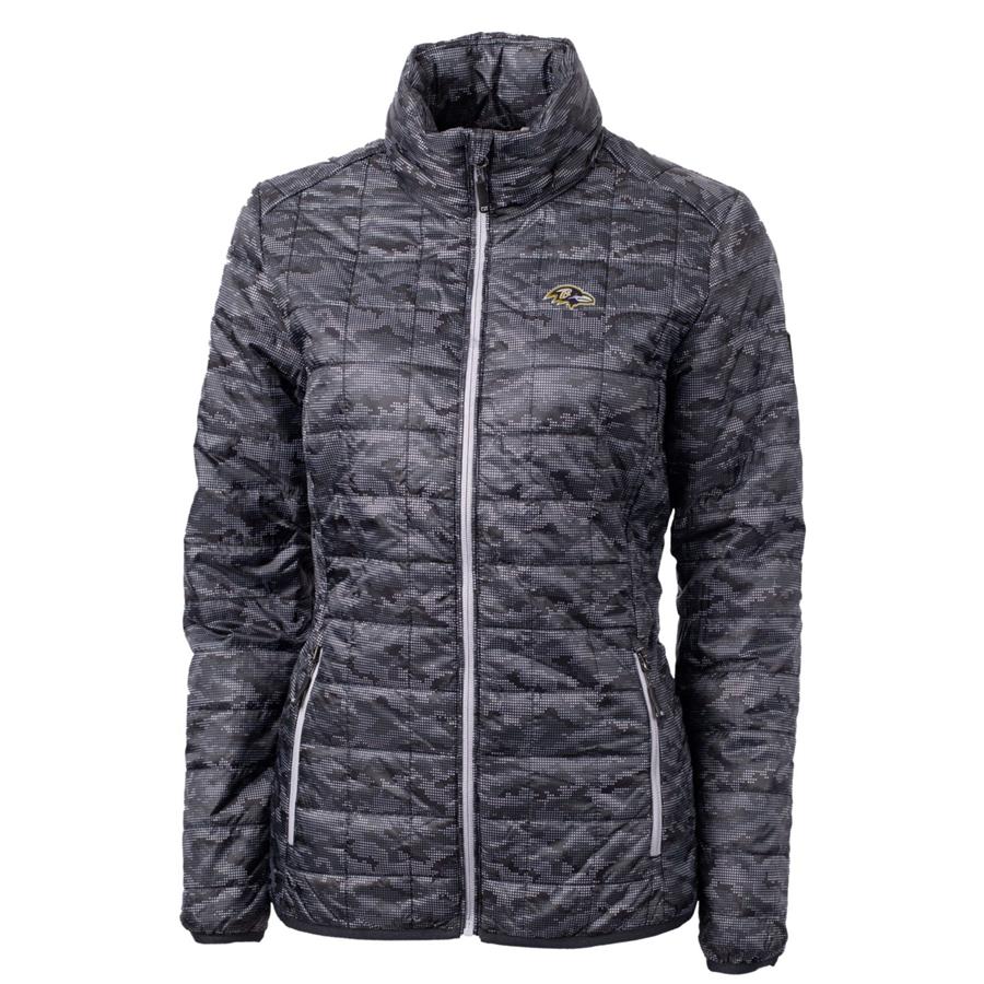 Baltimore Ravens Cutter & Buck Women's Rainier Printed Full-Zip Puffer Jacket - Black
