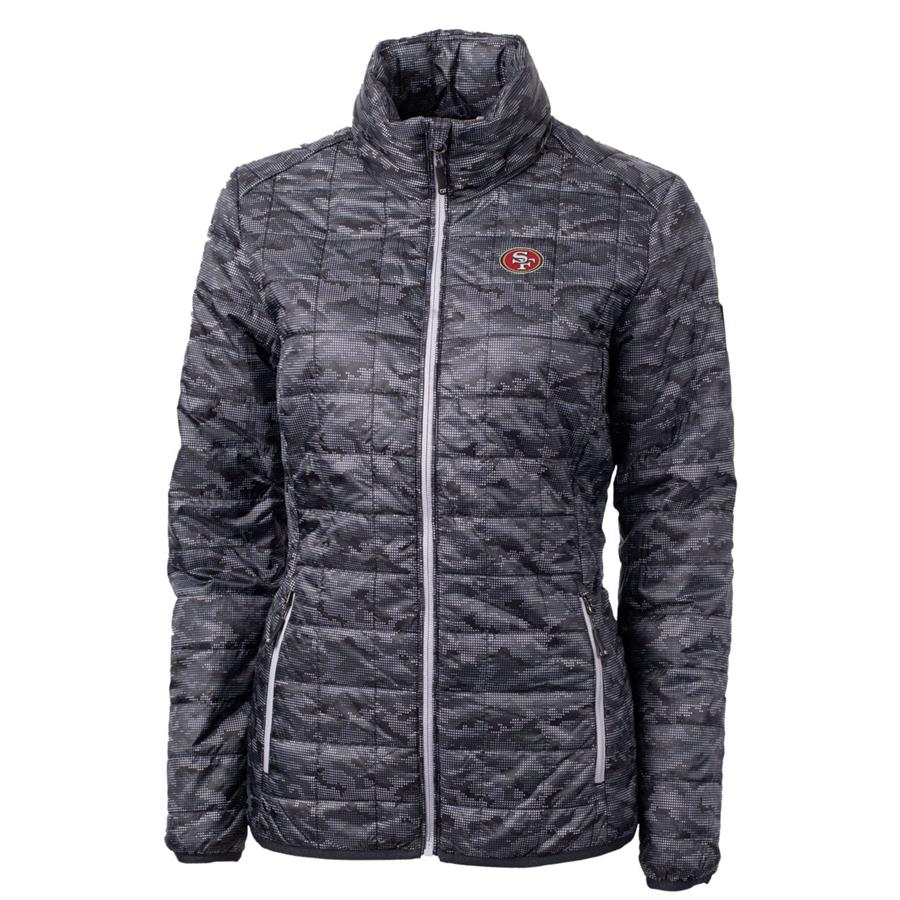 San Francisco 49ers Cutter & Buck Women's Rainier Printed Full-Zip Puffer Jacket - Black