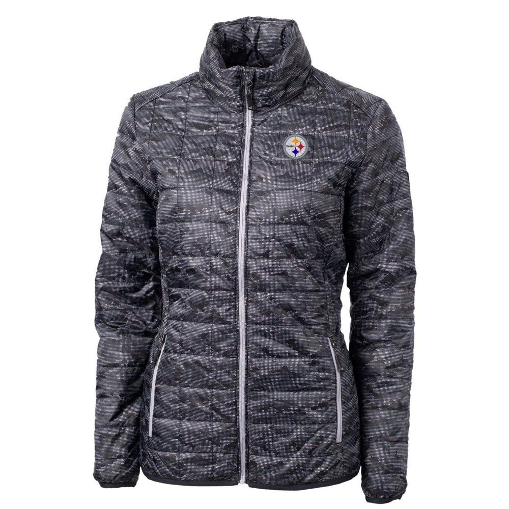 Pittsburgh Steelers Cutter & Buck Women's Rainier Printed Full-Zip Puffer Jacket - Black