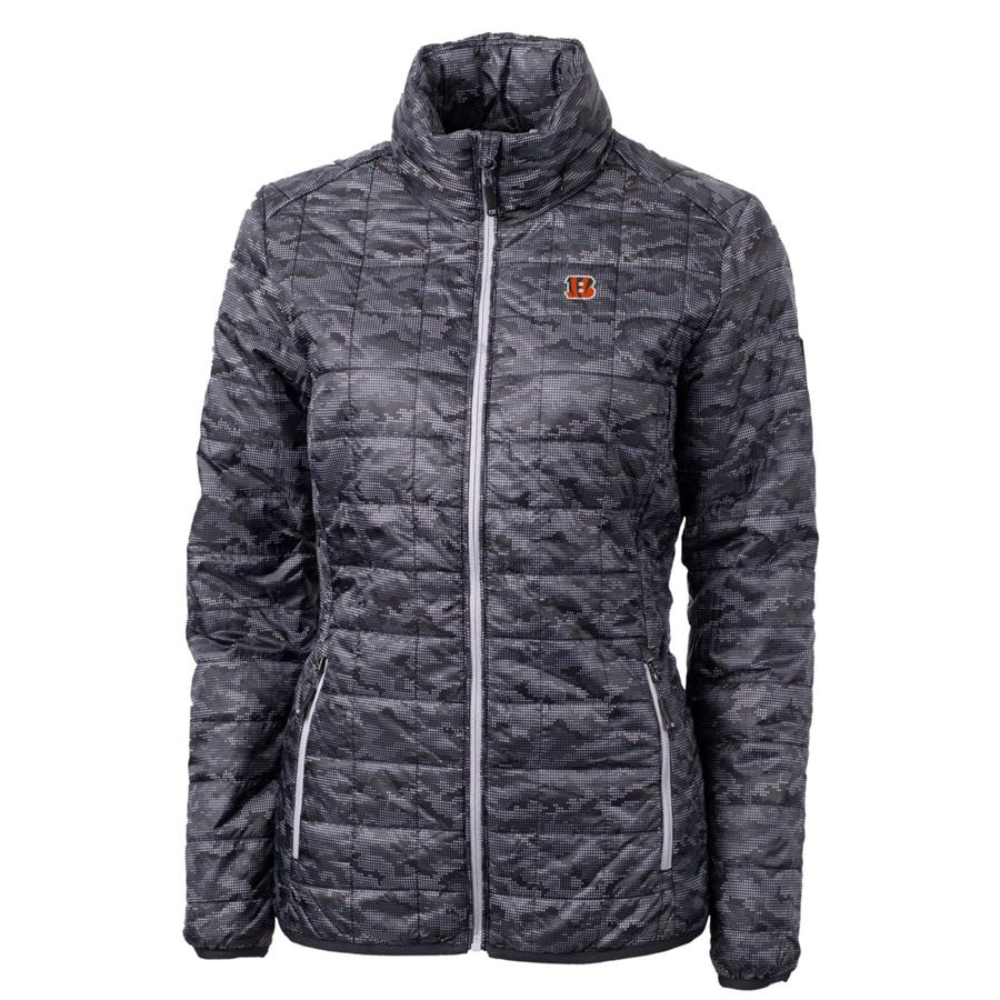 Cincinnati Bengals Cutter & Buck Women's Rainier Printed Full-Zip Puffer Jacket - Black