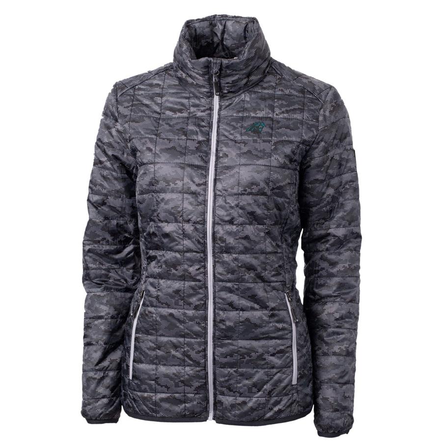 Carolina Panthers Cutter & Buck Women's Rainier Printed Full-Zip Puffer Jacket - Black