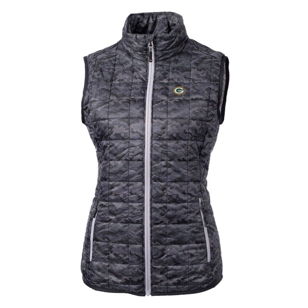 Green Bay Packers Cutter & Buck Women's Rainier Printed Full-Zip Puffer Vest - Black
