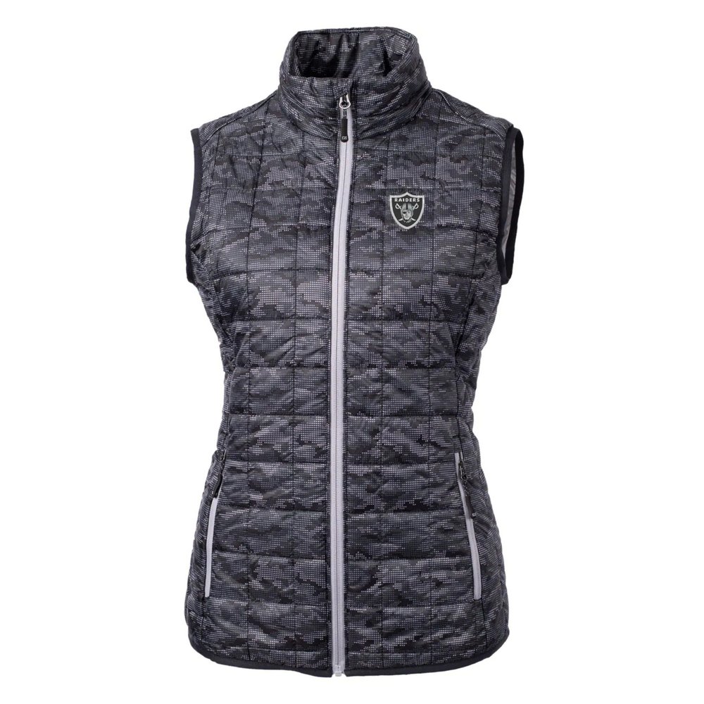 Las Vegas Raiders Cutter & Buck Women's Rainier Printed Full-Zip Puffer Vest - Black