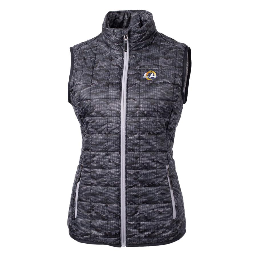 Los Angeles Rams Cutter & Buck Women's Rainier Printed Full-Zip Puffer Vest - Black