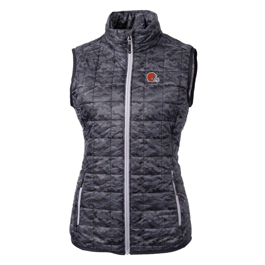 Cleveland Browns Cutter & Buck Women's Rainier Printed Full-Zip Puffer Vest - Black