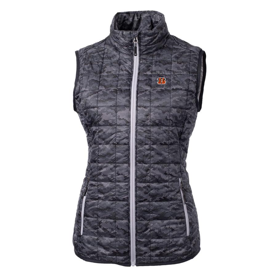 Cincinnati Bengals Cutter & Buck Women's Rainier Printed Full-Zip Puffer Vest - Black