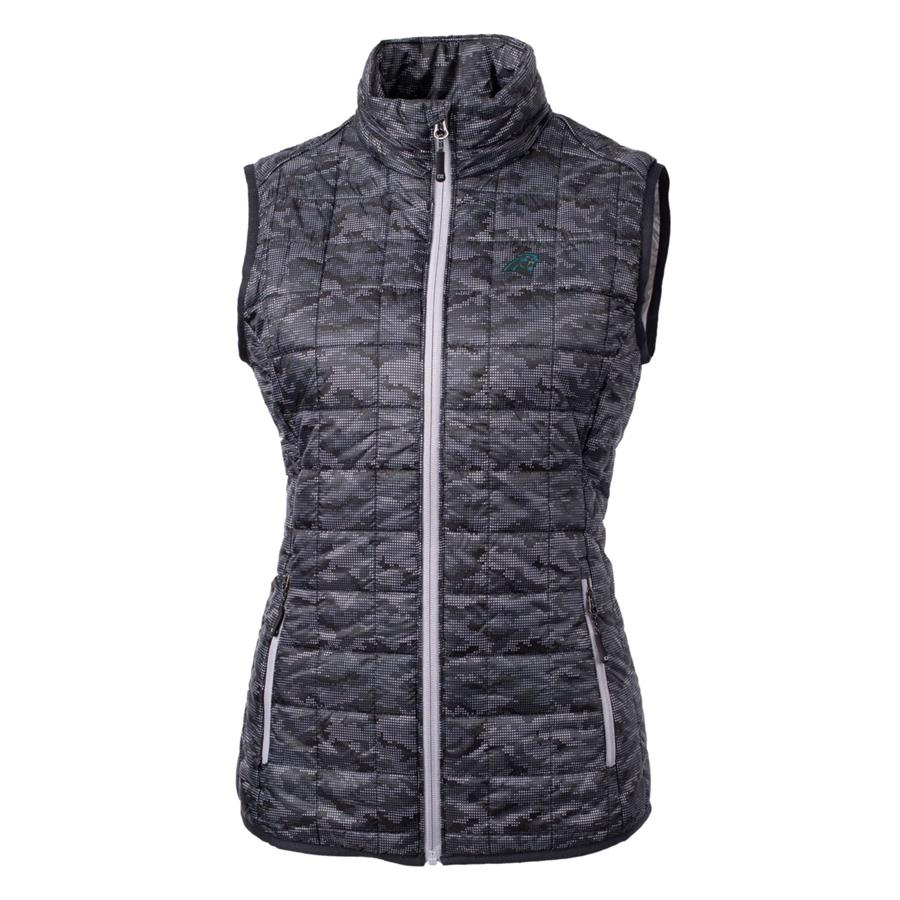 Carolina Panthers Cutter & Buck Women's Rainier Printed Full-Zip Puffer Vest - Black