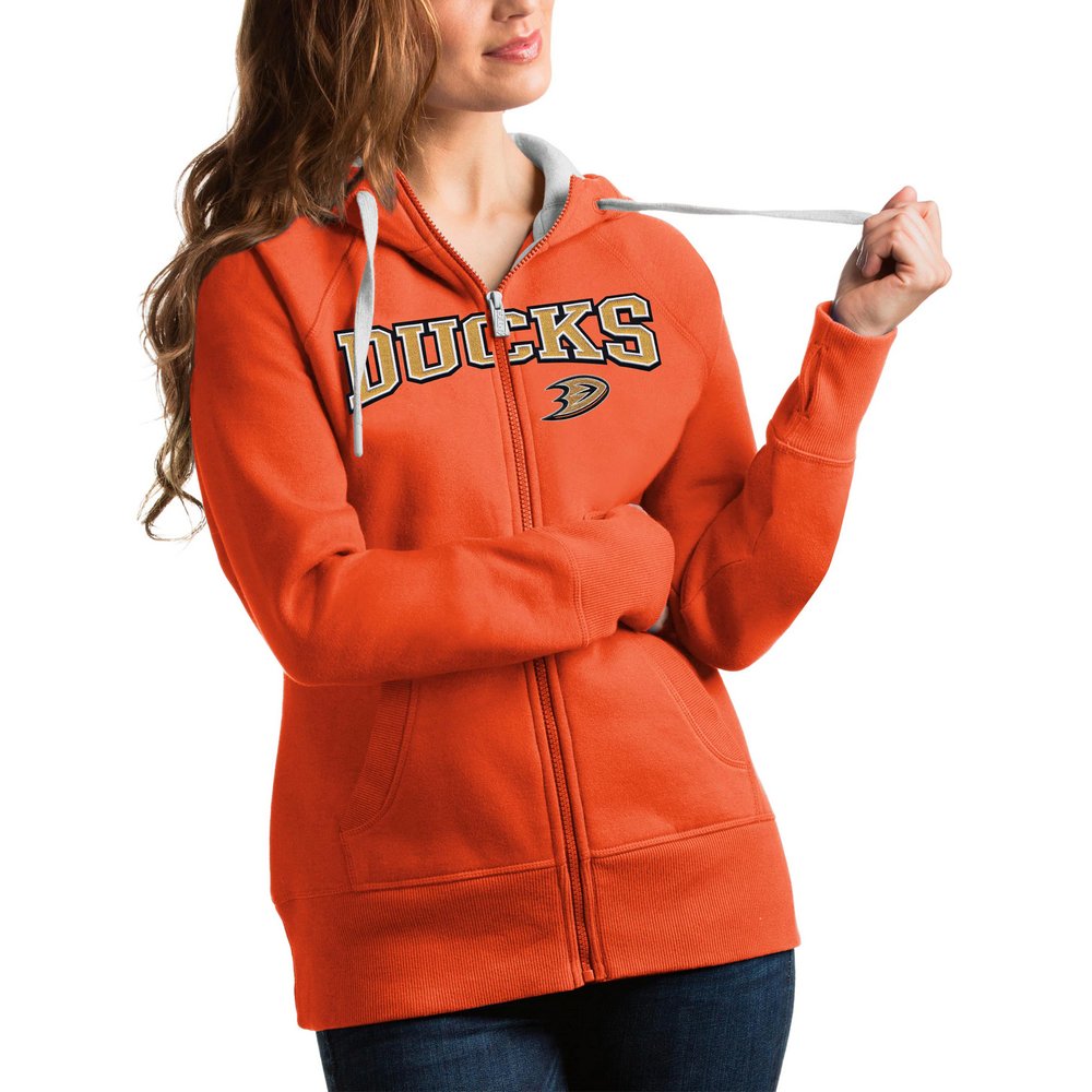 Anaheim Ducks Antigua Women's Wordmark Victory Full-Zip Hoodie - Orange
