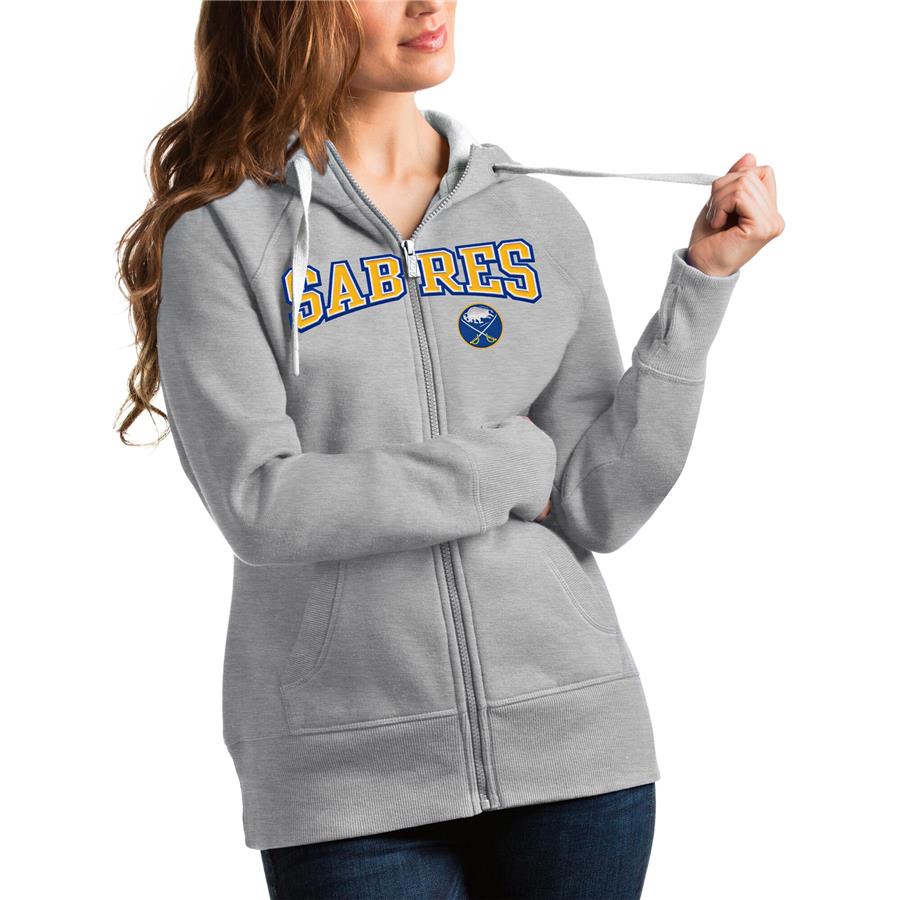 Buffalo Sabres Antigua Women's Wordmark Victory Full-Zip Hoodie - Heathered Gray