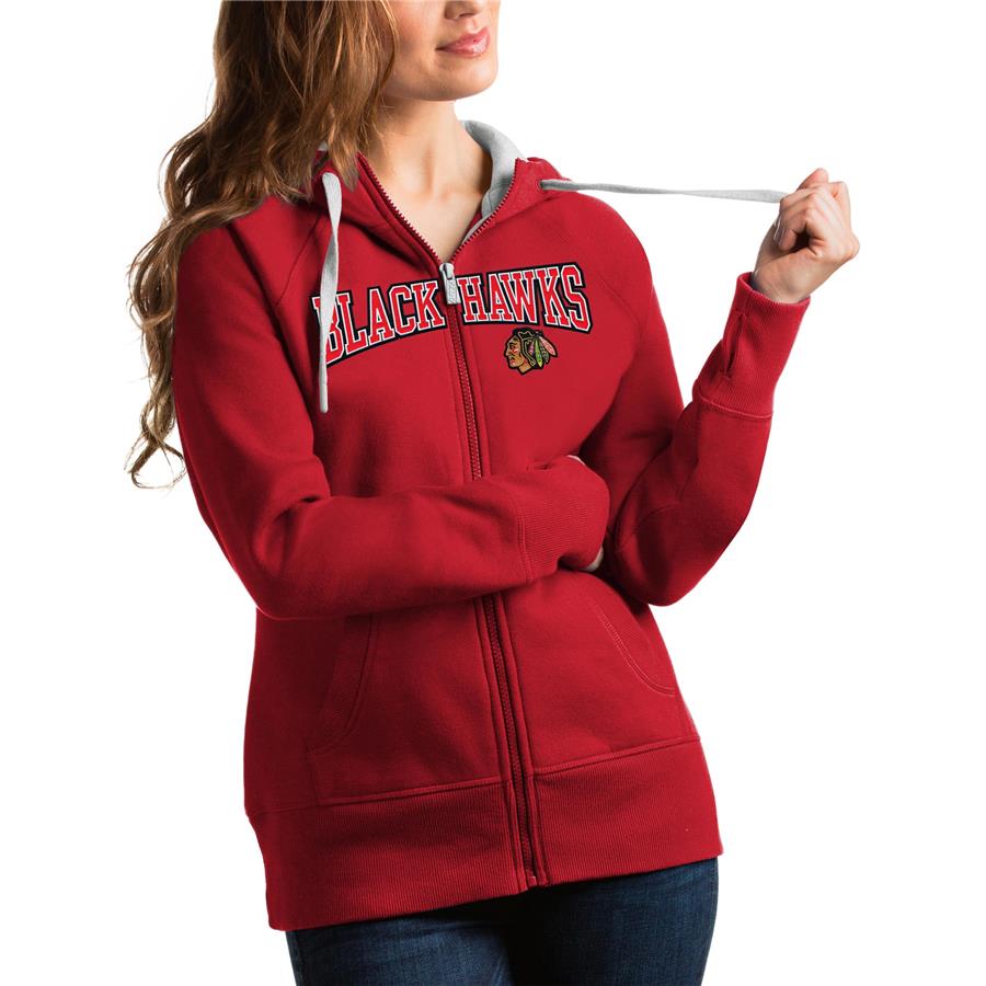 Chicago Blackhawks Antigua Women's Wordmark Victory Full-Zip Hoodie - Red