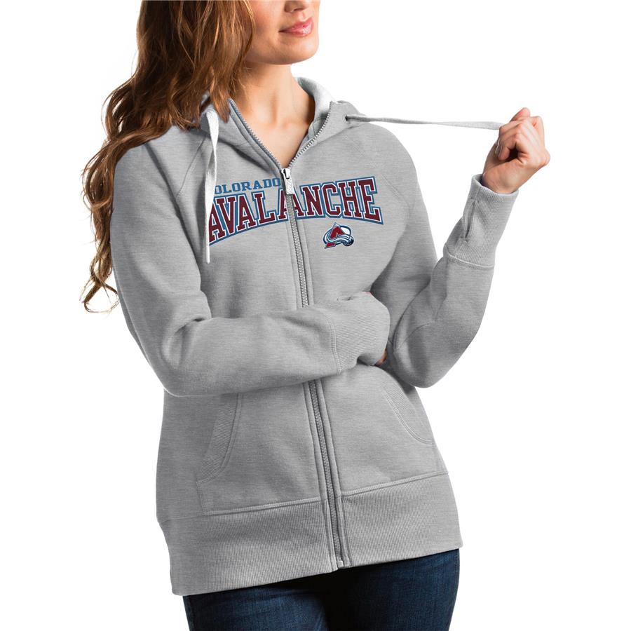Женское худи на молнии Colorado Avalanche Antigua Wordmark Victory (серый меланж)