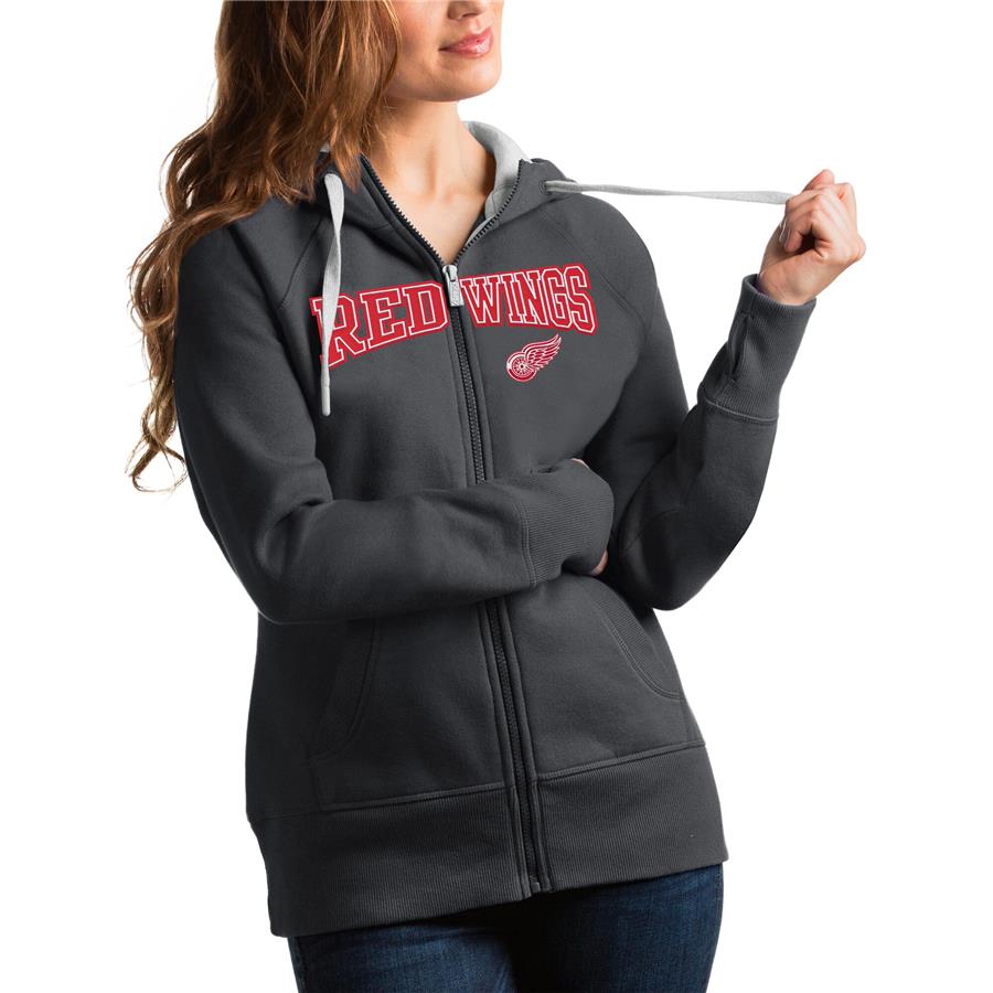 Detroit Red Wings Antigua Women's Wordmark Victory Full-Zip Hoodie - Charcoal