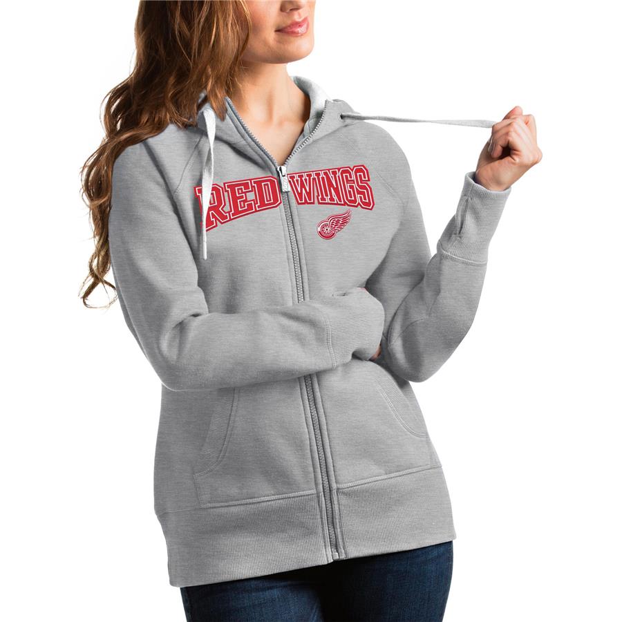 Detroit Red Wings Antigua Women's Wordmark Victory Full-Zip Hoodie - Heathered Gray