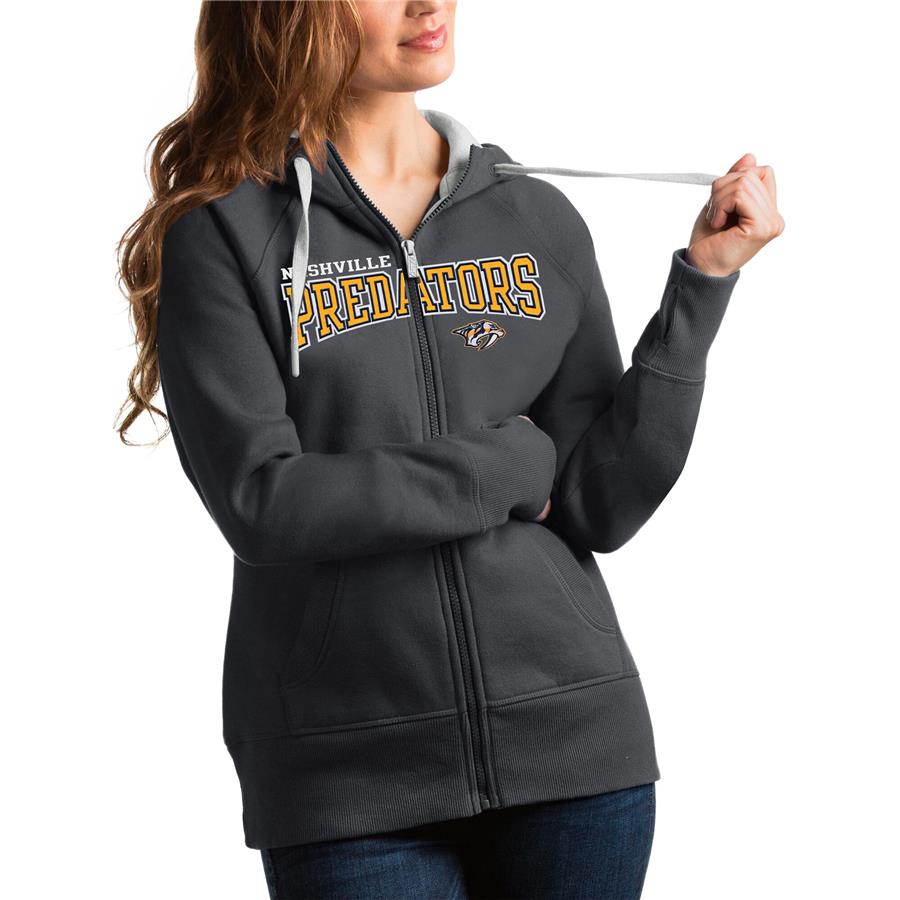 Nashville Predators Antigua Women's Wordmark Victory Full-Zip Hoodie - Charcoal