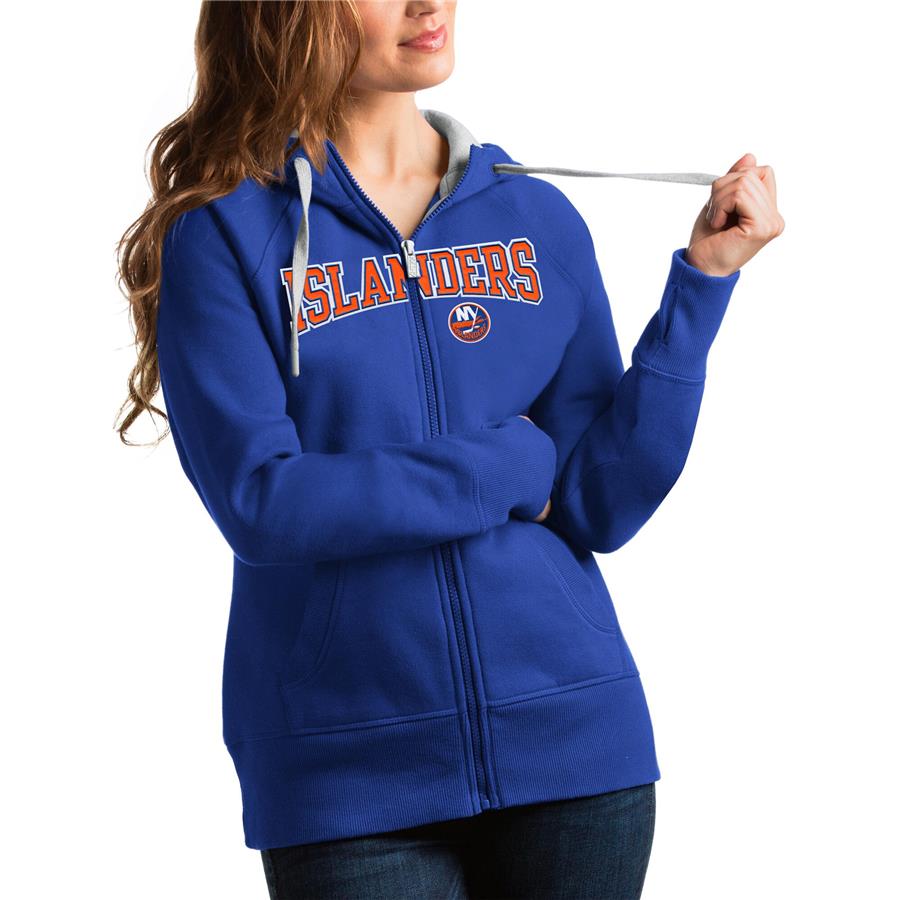 New York Islanders Antigua Women's Wordmark Victory Full-Zip Hoodie - Royal