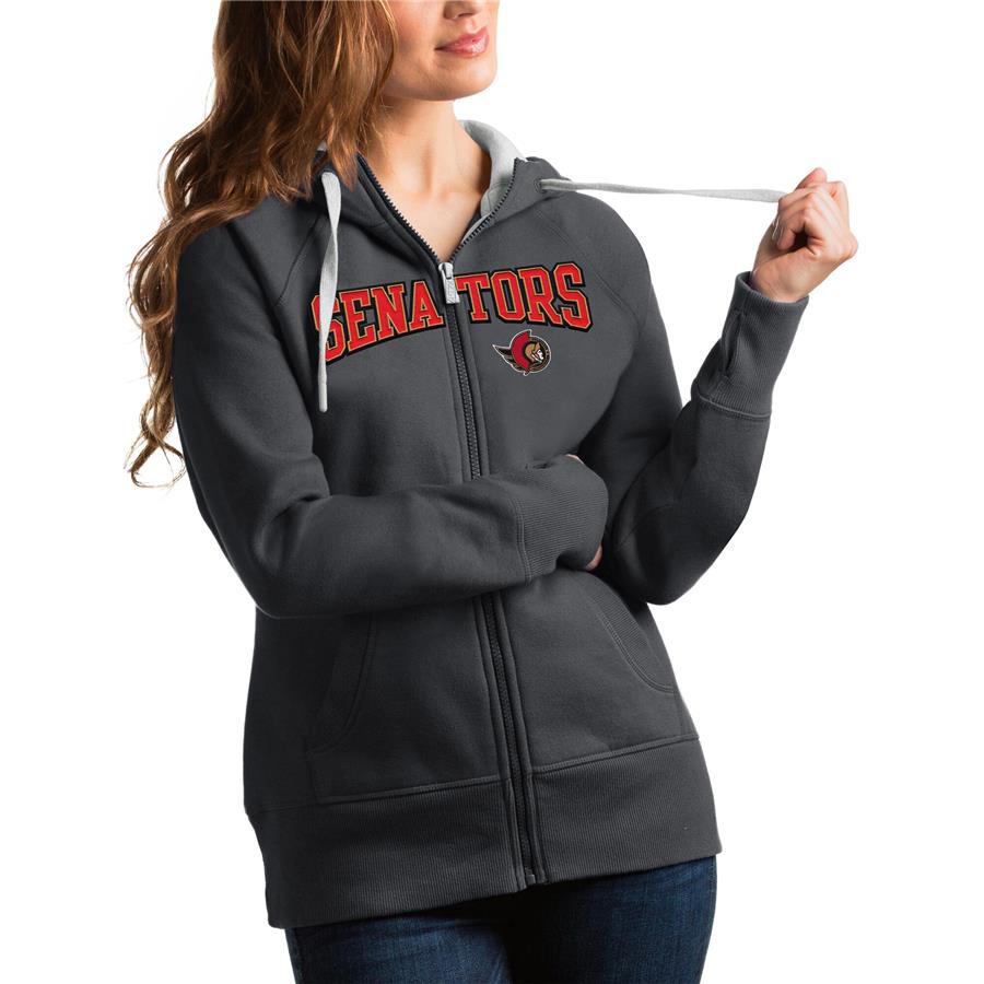 Ottawa Senators Antigua Women's Wordmark Victory Full-Zip Hoodie - Charcoal