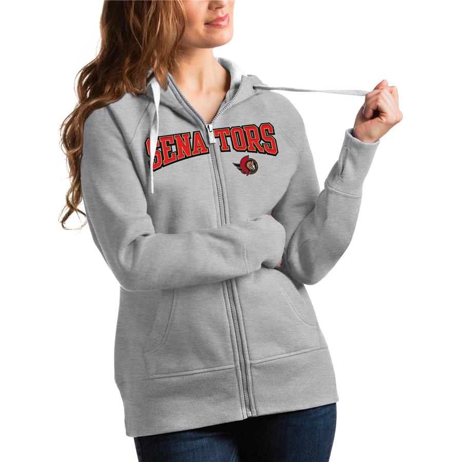 Ottawa Senators Antigua Women's Wordmark Victory Full-Zip Hoodie - Heathered Gray
