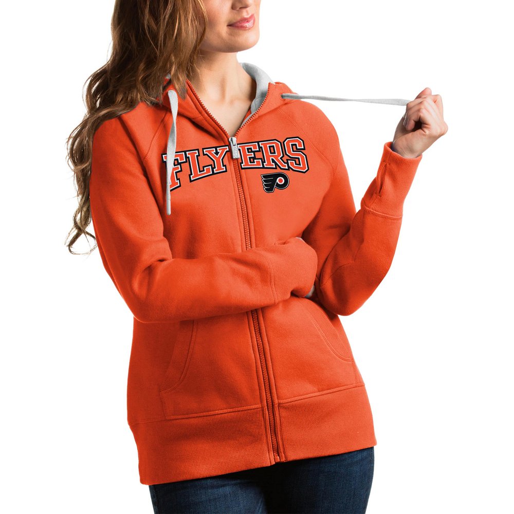 Philadelphia Flyers Antigua Women's Wordmark Victory Full-Zip Hoodie - Orange