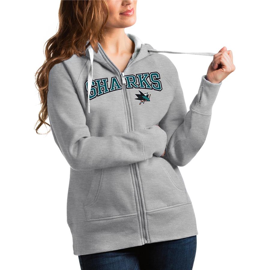 San Jose Sharks Antigua Women's Wordmark Victory Full-Zip Hoodie - Heathered Gray