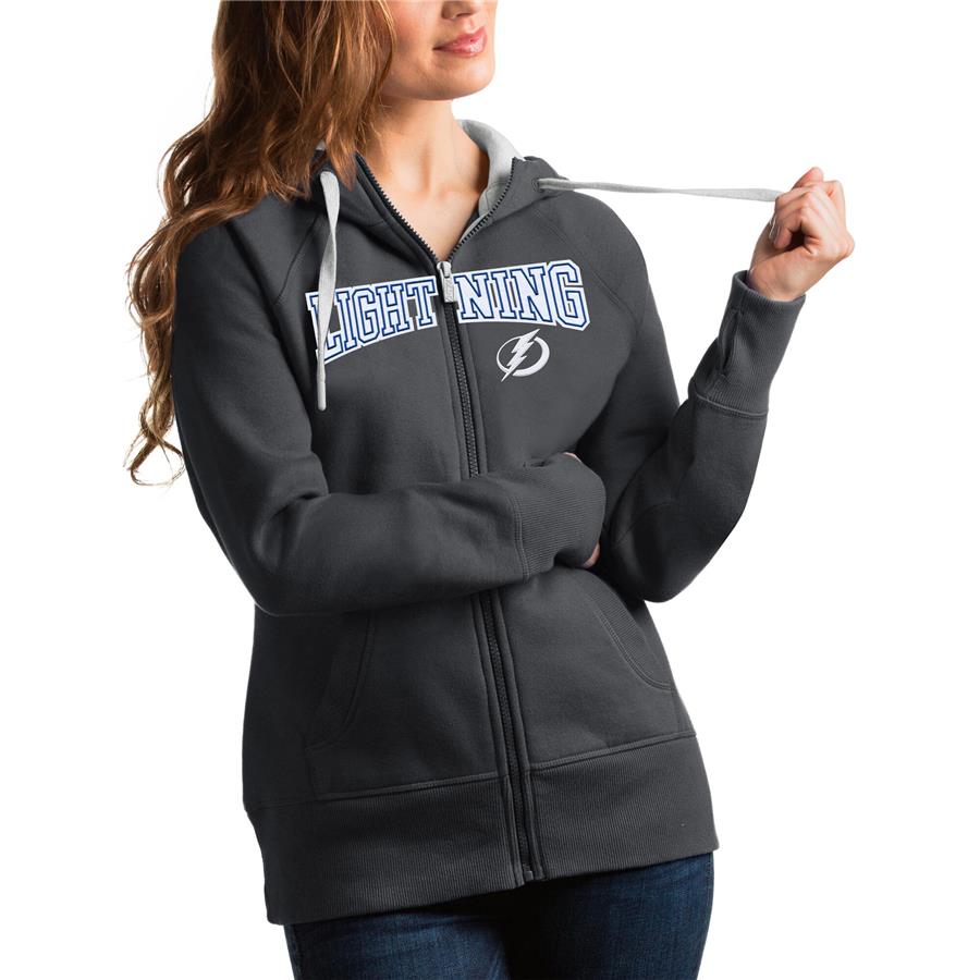 Tampa Bay Lightning Antigua Women's Wordmark Victory Full-Zip Hoodie - Charcoal