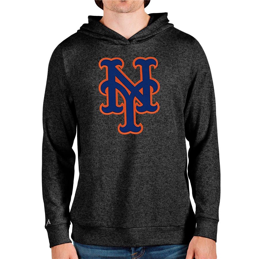 New York Mets Antigua Team Logo Absolute Pullover Hoodie - Heathered Black