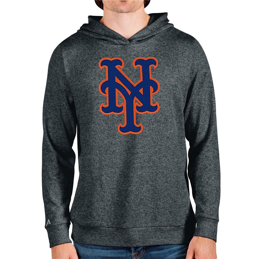 New York Mets Antigua Team Logo Absolute Pullover Hoodie - Heathered Charcoal